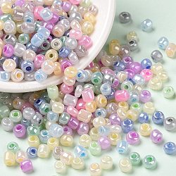 Couleurs opaques perles de rocailles en verre lustré, trou rond, ronde, colorées, 4~4.5x3~3.5mm, Trou: 1.2~1.4mm, environ 5428 pcs / livre
