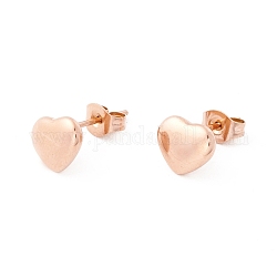 6 paires 304 boucles d'oreilles coeur en acier inoxydable pour femme, or rose, 7x9mm, pin: 1 mm