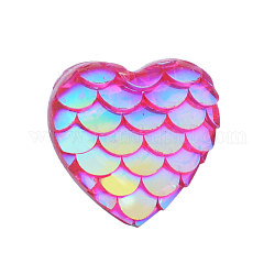 Cabuchones de resina, corazón con escala de pescado de sirena, magenta, 12x12x3mm