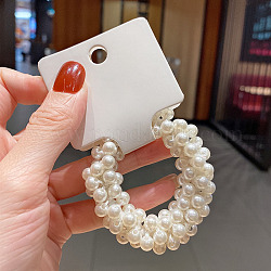 Accessoires pour cheveux élastiques enveloppés de perles d'imitation ABS, pour les filles ou les femmes, aussi comme bracelets, floral blanc, 60mm