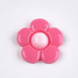 Resin Cabochons, Flower, Deep Pink, 20x20~21x5~6mm