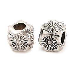 Perline in lega stile tibetano,  cadmio& piombo libero, cubo con motivo floreale, argento antico, 5x5x5mm, Foro: 2.5 mm, circa 2272pcs/1000g