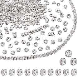 Perline distanziatrici con strass in ottone pandahall elite, grado a, flangia diritta, colore argento placcato, rondelle, cirstallo, 6x3mm, Foro: 1 mm, 400 pc
