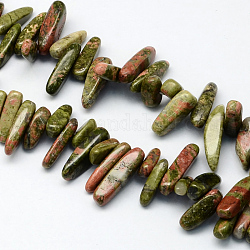Natural Unakite Stone Bead Strands, Chip, 13~22x6~9x4~9mm, Hole: 1mm, about 60pcs/strand, 15.7inch