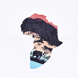 Colgantes grandes de madera pintada con spray, impreso, mapa de África, colorido, 76x63.5x2.5mm, agujero: 1.5 mm