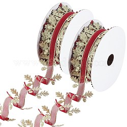 FINGERINSPIRE 22 Yards/20m Red Green Leaf Trim Ribbon 2 Roll 38mm Flat Polyester Ribbons Double Leaves Lace Trim, Garland Wreath Trim Ribbon for Christmas Tree Party Wedding Decoration