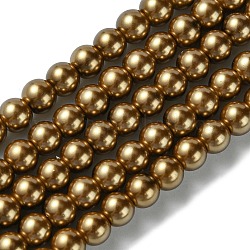 Hebras de perlas de vidrio teñidas ecológicas, Grado A, redondo, cordón de algodón rosca, vara de oro oscuro, 6mm, agujero: 1.2~1.5 mm, aproximamente 70 pcs / cadena, 15.7 pulgada