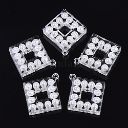 Ciondoli arilico trasparente, con perla in plastica imitazione abs, rombo, bianco, 42x38x9mm, Foro: 2 mm