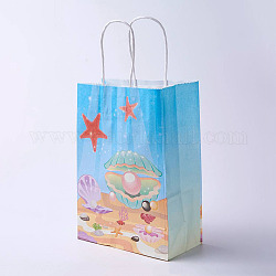 Sacchi di carta kraft, con maniglie, sacchetti regalo, buste della spesa, tema dell'oceano, rettangolo, cielo blu profondo, 21x15x8cm