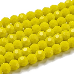 Soportes de cuentas de vidrio opaco, facetas (32 facetas), redondo, amarillo, 6mm, agujero: 1 mm, aproximamente 98 pcs / cadena, 20.47'' (52 cm)