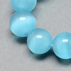 Chapelets de perles d'œil de chat, ronde, bleu profond du ciel, 12mm, Trou: 1.5mm, Environ 33 pcs/chapelet, 14.5 pouce