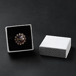 テクスチャ紙ジュエリー ギフト ボックス  中にスポンジマット付き  正方形  ホワイト  5.1x5.1x3.3cm  内径：4.6x4.6のCM  深さ：3cm