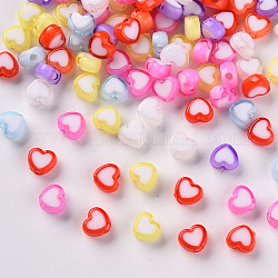 Transparent Herz Acrylperlen, Perle in Perlen, Mischfarbe, 7x8x4 mm, Bohrung: 2 mm, ca. 3000 Stk. / 500 g