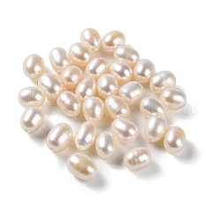 Culture des perles perles d'eau douce naturelles, la moitié foré, riz, niveau 3a+, fumée blanche, 7~9x6~7mm, Trou: 0.9mm