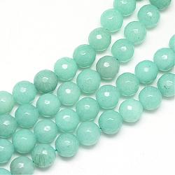 Chapelets de perle en jade blanc naturel, teinte, facette, ronde, aigue-marine moyenne, 8~9mm, Trou: 1mm, Environ 46 pcs/chapelet, 14.76~14.96 pouce (37.5~38 cm)