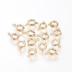 Brass Spring Ring Clasps, Nickel Free, Real 18K Gold Plated, 10x7x2mm, Hole: 1.5mm