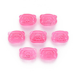 Two Tone Transparent Spray Painted Glass Beads, Bear, Hot Pink, 10x13x8.5mm, Hole: 1mm