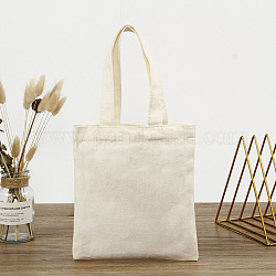 Bolsa de lona en blanco de tela de algodón, bolso de mano vertical para manualidades diy, blanco, 26x24 cm