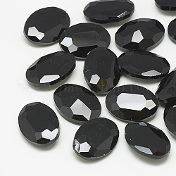 Similistein Cabochons Glas Strass, facettiert, Oval, Jet, 14x10x4.5 mm