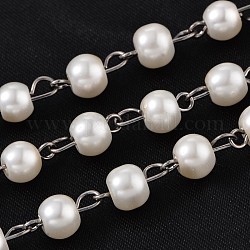 Cadenas de abalorios de cristal perlas pulseras collares hechos a mano para hacer, con alfiler de latón en tono bronce., sin soldar, blanco cremoso, 39.3 pulgada, aproximamente 90 pcs / cadena