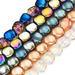 Chapelets de perles en verre électroplaqué, carrée, couleur mixte, 10.5x11x6mm, Trou: 1mm, Environ 60 pcs/chapelet, 25.20 pouce (64 cm)