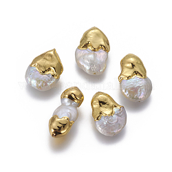 Perlas naturales abalorios de agua dulce cultivadas, con fornituras de latón, pepitas, blanco, dorado, 19~27x11~16x7~10mm, agujero: 0.7 mm