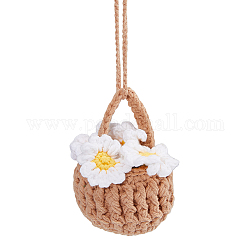 Wool Yarn Crochet Daisy Bouquet Car Hanging Decorations, for Car Rearview Mirror Decoration, White, 85~88x69~70x60~64mm