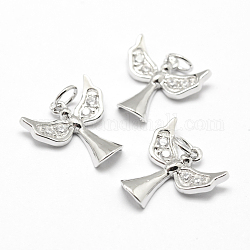 Brass Micro Pave Grade AAA Cubic Zirconia Charms, Angel, Lead Free & Nickel Free & Cadmium Free, Real Platinum Plated, 14x14x2mm, Hole: 3mm