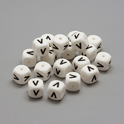 Food Grade Eco-Friendly Silicone Beads, Chewing Beads For Teethers, DIY Nursing Necklaces Making, Letter Style, Cube, Letter.V, 12x12x12mm, Hole: 2mm
