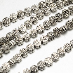 Style tibétain brins alliage de fleurs de perles, sans plomb et sans cadmium, argent antique, 4.5x3mm, Trou: 1mm, Environ 45 pcs/chapelet, 8 pouce