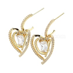 Micro cuore ottone spianare orecchini zirconi, orecchini a mezzo cerchio, placcato di lunga durata, oro, 29x13mm