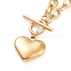 304 collar con colgante de cierre de corazón de acero inoxidable para mujer., dorado, 18.90 pulgada (48 cm)