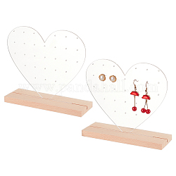 Espositori per orecchini in acrilico a cuore trasparente, porta orecchini da tavolo con base in legno, chiaro, prodotto finito: 15x5x13.5 cm