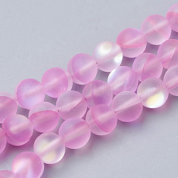 Chapelets de perles en pierre de lune synthétique, perles holographiques, teinte, mat, ronde, rose chaud, 10mm, trou: 1.2 40 mm perle / Chapelet, 15.7 pouce
