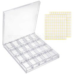 PandaHall 20 Compartments Clear Plastic Removable Storage Organizer Container Box with 198 pcs Rectangle Paper Label Pasters for Diamond Beads Rings Jewelry Accessories Small Items
