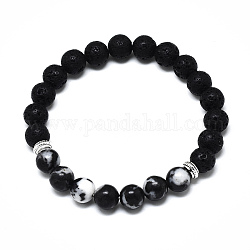 Naturali agata nera perle allungano bracciali, con perle di roccia lavica sintetica e perle in lega, tondo, diametro interno: 2-1/8 pollice (5.5 cm), perline: 8.5 mm