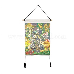 Polyester Decorative Wall Tapestrys, for Home Decoration, with Wood Bar, Nulon Rope, Plastic Hook, Rectangle, Skeleton Pattern, 670x348x1.2mm