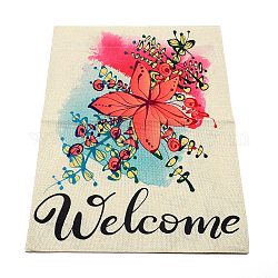 Linen Vertical Double Sided Garden Flag, with Word Welcome, for Home Outdoor Courtyard Decorative, Butterfly Pattern, 460x317x1mm, Hole: 28mm