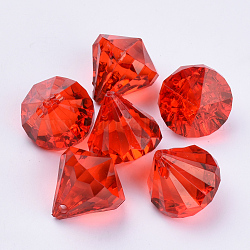 Pendentifs en acrylique transparent , facette, diamant, rouge, 15x15mm, Trou: 2mm, environ 370 pcs/500 g