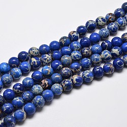 Natural Imperial Jasper Beads Strands, Round, Dyed, Blue, 6mm, Hole: 1mm, about 62pcs/strand, 15 inch