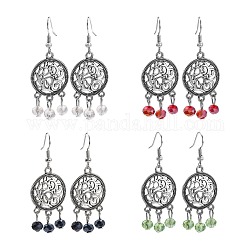 Tibetan Style Chandelier Earrings, with Glass Beads and Brass Earring Hooks, Mixed Color, 51mm