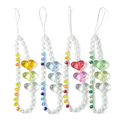 Sangles mobiles en perles de verre et acrylique cœur, Décoration d'accessoires mobiles en fil de nylon, couleur mixte, 18.2 cm, 4 pièces / kit