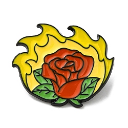 Fire Theme Enamel Pins, Black Alloy Brooches for Backpack Clothes, June Rose, 23.5x28x1.5mm