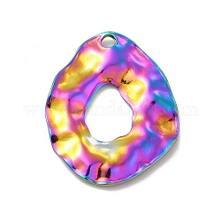 Ion Plating(IP) 304 Stainless Steel Pendants, Textured, Irregular Oval Charm, Rainbow Color, 31x25x2mm, Hole: 2.5mm