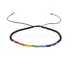 Bijoux chakra, bracelets de perles de tresse de fil de nylon, avec des perles de rocaille, noir, 46~75mm