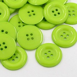 Camisa de acrílico botones, botones de plástico de costura para el diseño de vestuario, 4 agujero, teñido, plano y redondo, verde amarillo, 25x3mm, agujero: 2 mm