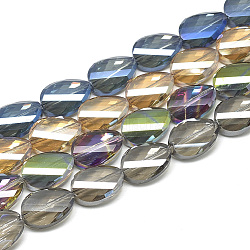 Abalorios de vidrio electroplate hebras, arco iris chapado, facetados,  torcedura, color mezclado, 18x13x6~7mm, agujero: 1.5 mm, alrededor de 40 piezas / 28.5 pulgadas