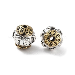 Perline in ottone, rondelle con fiore, argento antico e oro antico, 5.5x8mm, Foro: 1.4 mm