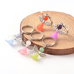 Anelli di pietre preziose in lega, con perle sintetiche e l'anello anello di ottone, adorabile abito da sposa angelo ciondola, formato 6, 16mm