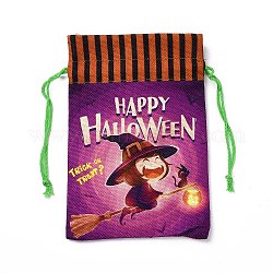 ハロウィンコットンクロス収納ポーチ  長方形巾着おやつ袋おやつ袋  キャンディーギフトバッグ用  魔女の模様  21x14.5x0.4cm